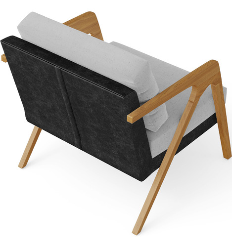 Poltrona Decorativa Pietra Couríssimo Preto Linho Cinza Desenho Do Tecido Liso