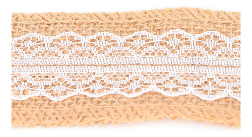 Rollo De Yute Natural Blanco Con Cinta De Encaje Para Bricol