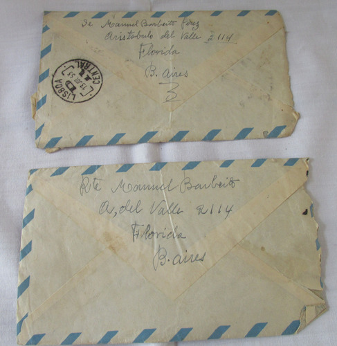 Lote De 2 Sobres Con Estampillas De Eva Peron Año 1953 (Usado)