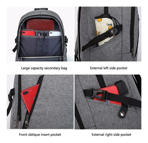 D Mochilas Impermeable Mochila Puerto Usb Set 3pcs