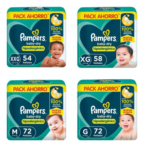 Pañales Pampers Baby Dry Hipoalergénicos M 6-10kg X72u