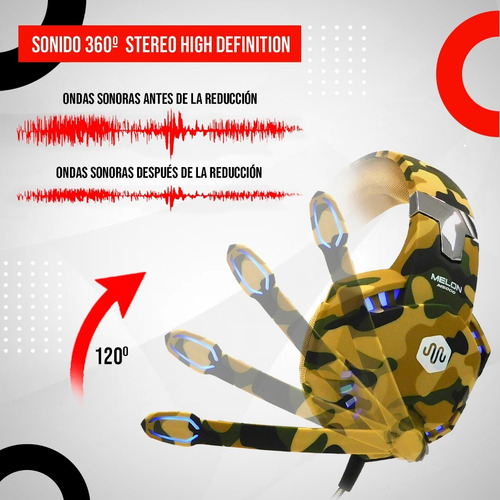 Imagen 6 de 9 de Auricular Gamer Camuflado Pc Ps4 Con Microfono Ajustable