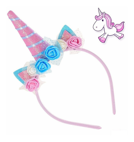 Tiara Unicórnio Rosa Com Orelhas E Flores Infantil Juvenil
