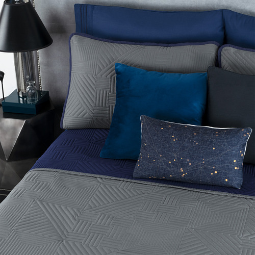 Edredón Ligero Doble Vista Real Textil + 2 Fundas De Almohada, Juego De Colcha Queen Size, Color Azul Marino - Gris Oscuro Azul Marino - Gris Oscuro Liso