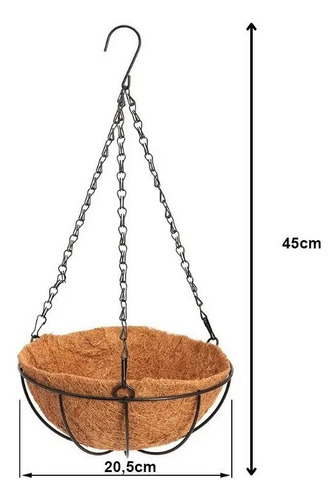 Vaso Fibra De Coco Completo Corrente-prato-suporte