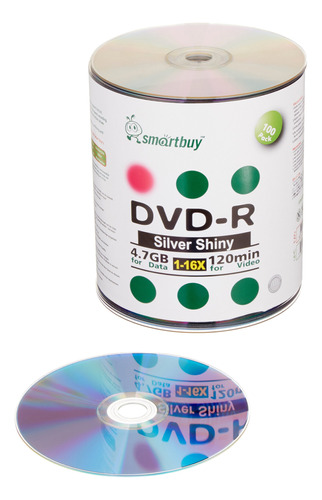 Smart Buy Paquete De 100 Dvd-r De 4.7 Gb 16 X Plateado Brill