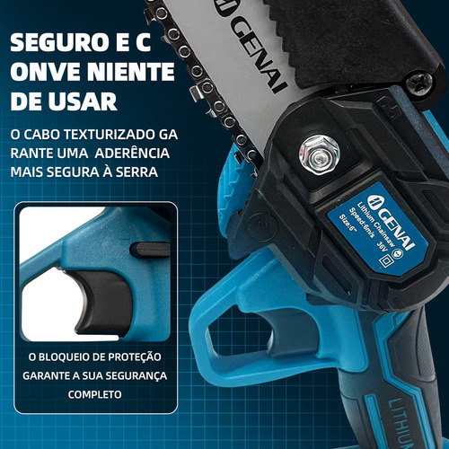 Mini Motosserra Eletrica Portatil 4 E 6 Polegado Cor Azul
