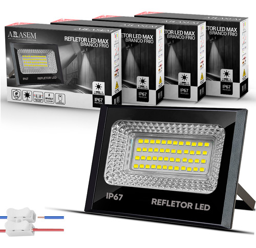 Kit 4 Holofotes Led 01160 Arasem Super Led Refletor 30w 127/220V Branco Frio 6500k À Prova D'água Ip67
