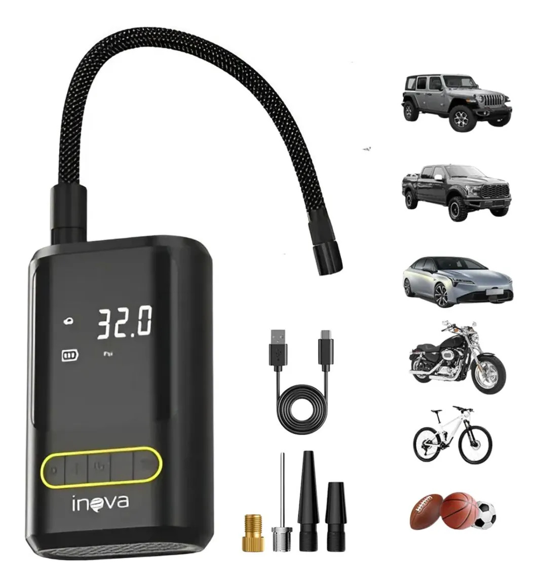 Bomba De Ar Portatil Para Enche Pneu Bola Carro Usb Compacta Preto