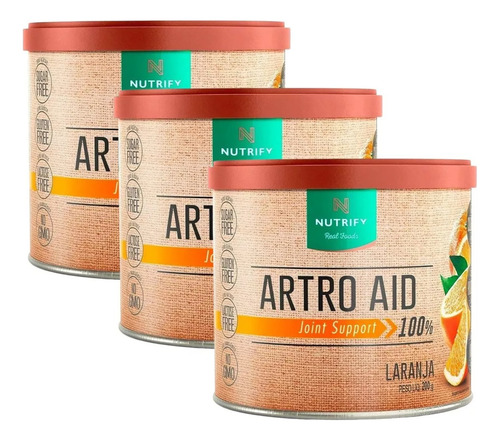 Kit 3x Artro Aid Nutrify Colágeno Tipo 2 Hialurônico Laranja