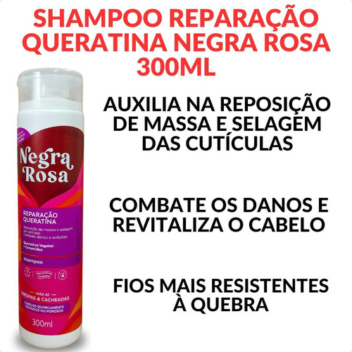 Shampoo Reparação Queratina Negra Rosa 300ml Lançamento