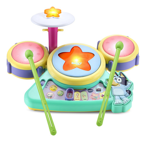 Conjunto De Bateria Vtech Bluey Hooray Com Luz E Som De Mais