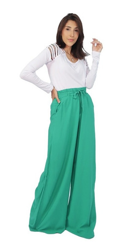 Imagem 4 de 9 de Calça Pantalona Feminina Cintura Alta Roupa Linda Instagram