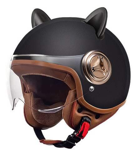 Casco De Moto Cat's Ear, Protección Contra Caídas, Negro