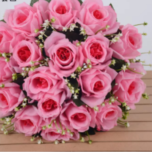 Buque De Rosas Grande Flores Artificial Toque Real Premium Cor Rosa