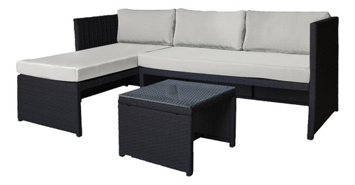 Sillas De Comedor Juego Sala Exterior Esquinera Derecha Gris KH3PL Mueble Ratán Con Mesa De Centro Con Vidrio Templado Resistente Al Agua Los Rayos Uv Para Patio, Terraza, Aire Libre