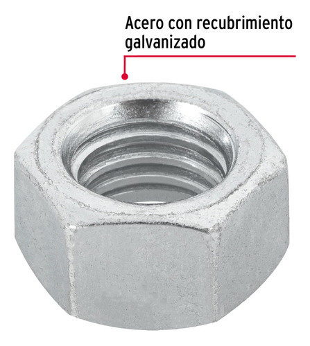 50 Tuercas 1/2 Hexagonales, Acero Galvanizado Fiero 44552