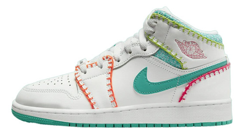 Air Jordan 1 Mid Multi Knit Blanco Lavado Verde Azulado-rush