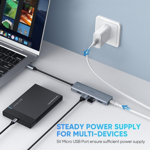 Hub Usb C De 4 Puertos Usb 3.0 Con Carga Micro Usb 5v Ugreen