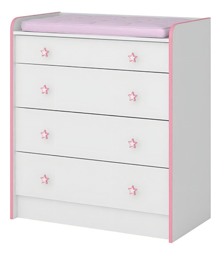 Cômoda Infantil Com Trocador 4 Gavetas Doce Sonho Cor Branco/Rosa