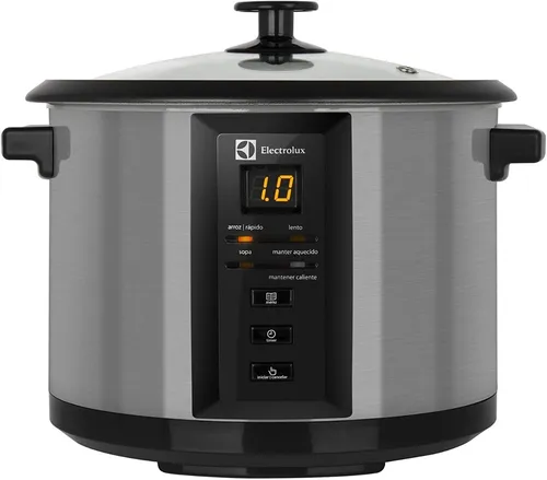 Panela Elétrica Electrolux Vapor Arroz 1,8L 10 xícaras Capacidade 4 funções pré-programadas Timer Panela Removível Antiaderente Tampa Vidro ECC20 inox 220v