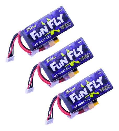 3 Pack Bateria Lipo 1550mah 14.8v 4s 100c Tattu Funfly Xt60