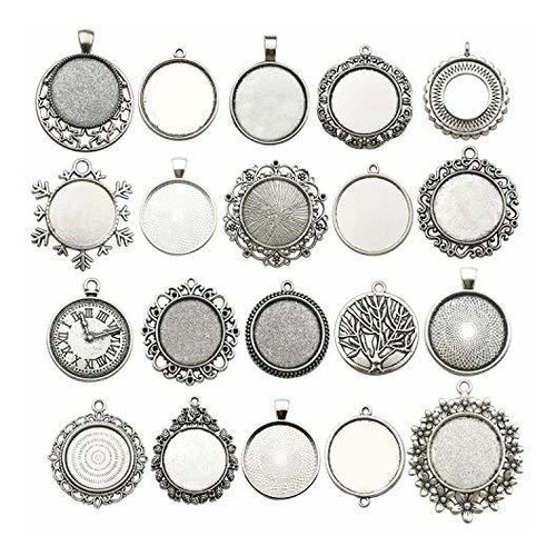 Dijes Base Redondos Deco Antique Silver 25mm  X 20u