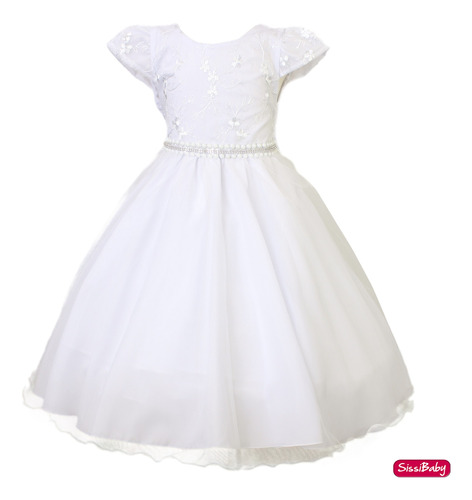 Vestido Branco Festa Infantil Juvenil Casamento Guipir Luxo