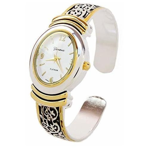 Reloj De Pulsera Para Mujer Diseño Ovalado 2 Tonos Estilo Oc