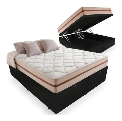 comprar Cama Box Com Baú Queen + Colchão De Molas Ensacadas - Anjos 