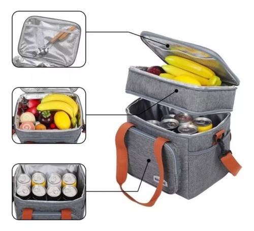 Bolsa Térmica Funcional Marmita E Com Alça E 2 Compartimento Azul-escuro