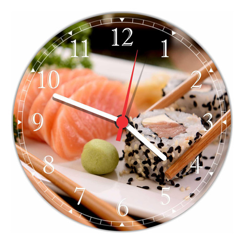 Relógio Decorativo Sushi Gourmet 30cm Policarbonato Mdf 3mm