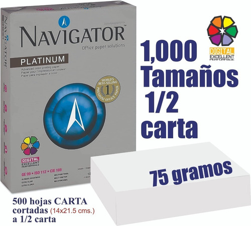 Papel Bond Navigator Media Carta 75 Grs. 1000 Tamaños      