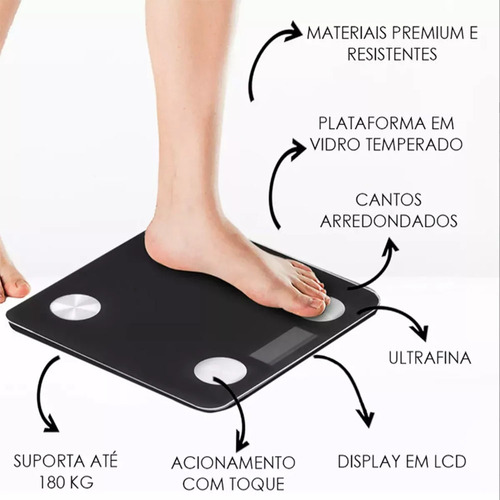Balança Digital Corporal de Banheiro 180kg com Bioimpedância via Aplicativo - FITMETRIA