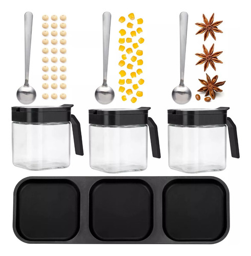 Tarro De Azúcar Para Condimentos Con Tapa Y Cuchara, 3 Unida