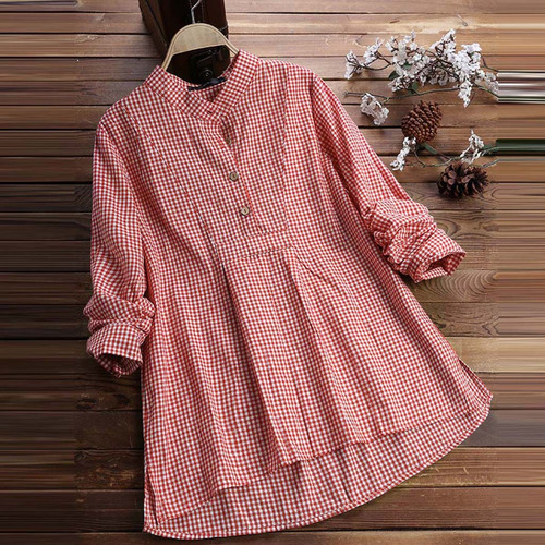 Camiseta De Manga Larga Con Cuello Alto A Cuadros