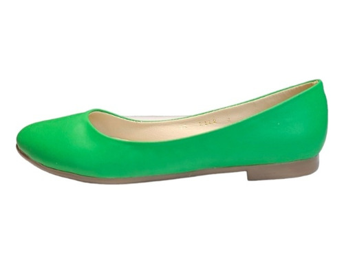 Flats Verde Bosque Calzado Dama Zapato Piso Tipo Piel
