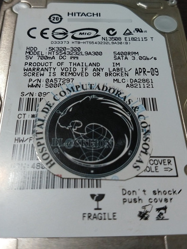 Hdd Mecánico Marca Hitachi, Capacidad De 320gb, (Usado)