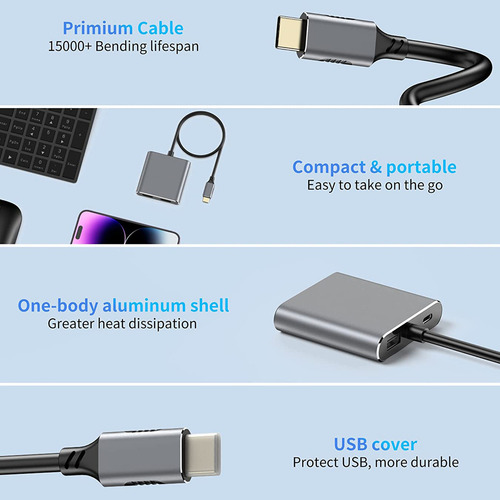USB C to HDMI Adapter Dual 4K@60Hz, 4 in 1 USB C to HDMI Converter with 100W PD Charging USB 3.0, USB C to HDMI Splitter Extended Display Compatible Thunderbolt 3/4,para MacBook Pro Air,DELL