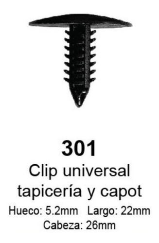 Clip Gancho Reten Capot Y Tapicería Universal Paquete 10
