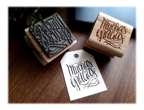 Sello Madera Mensajes Cajas Bolsa Kraft 30x30mm Goma Laser