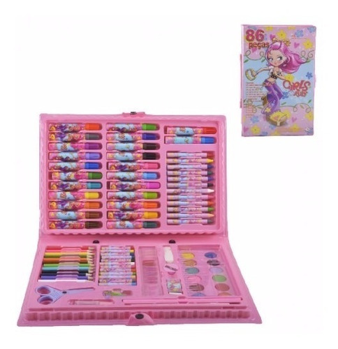 Kit Maleta Escolar Pintura 86 Peças Canetinha E Lápis De Cor