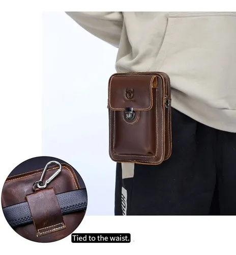 Imagem 2 de 8 de Moda Bolsa Cintura Masculina Couro Legítimo Bolsa Crossbody