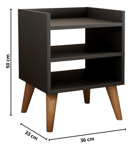 Mesa De Cabeceira Mesinha Canto Retro Pé Palito Madeira Acabamento Fosco Cor Preto