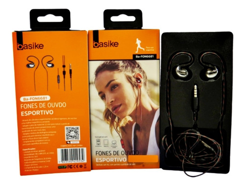 Imagem 3 de 4 de Fone De Ouvido Com Fio Basike Esporte Fio Reforçado