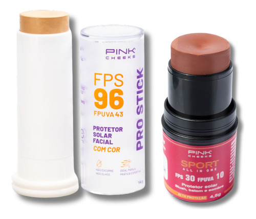 Kit Protetor Solar Pink Stick Pro10 + Blush 3 Em 1 Softpeach