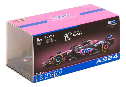 Miniatura F1 Alpine A524 2024 Gasly 1/43 Bburago Acrílico Cor Alpine A524 W/ Driver Gasly