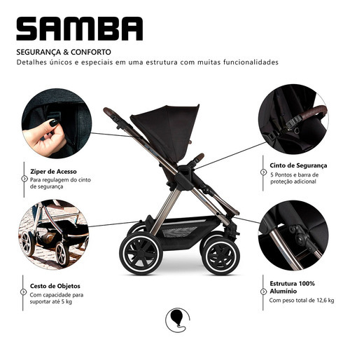 Carrinho De Bebê Reversível 3 Em 1 Samba Diamond Abc Design Cor Dolphin