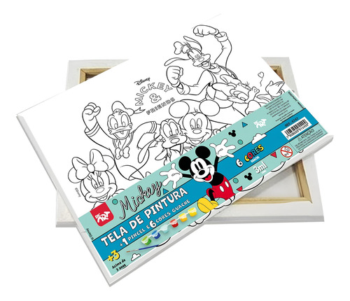 Tela De Pintura Mickey Dac - Kit Com Guache E Pincel