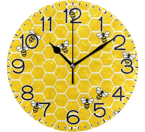 Reloj De Pared De Abejas Amarillas Y Miel, Funciona Con Pila